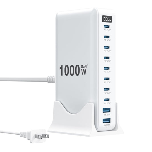 1000W USB C Charger Block,10-Port USB C Charging Station GaN IV Travel Essentials Multiple Port Charging Station,140W Laptop Fast Charger Adapter for MacBook Pro/Air,DELL,iPad,iPhone,Samsung Galaxy