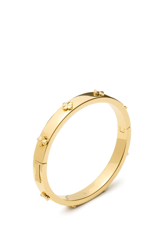 kate spade new york Hinged Bangle, Gold, Brass with Cubic Zirconia, Women's, Spade Flower, Adult, Regular, 46.06g, Brass, 2.38 Inches