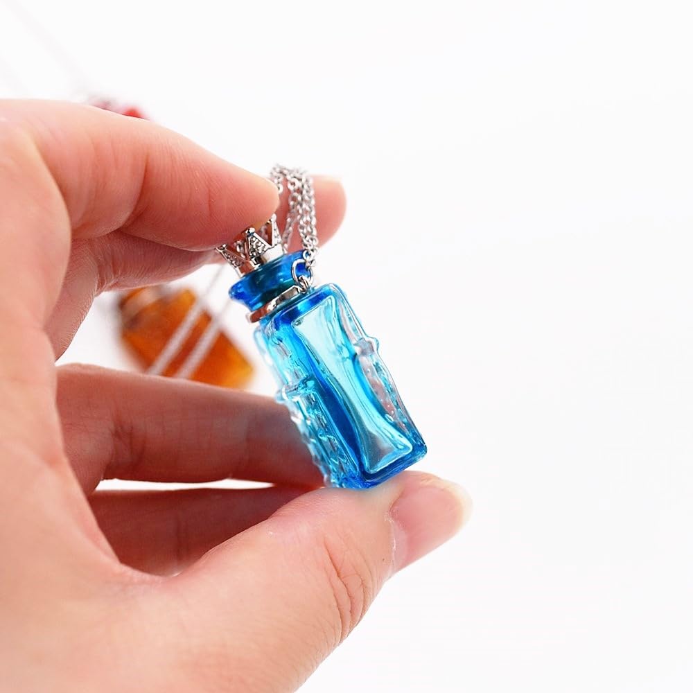 Handcrafted Glaze Glass Square Refillable Essential Oil Necklace Pendant - Aromatherapy Perfume Diffuser Pendant with Stainless Steel Chain (Red)