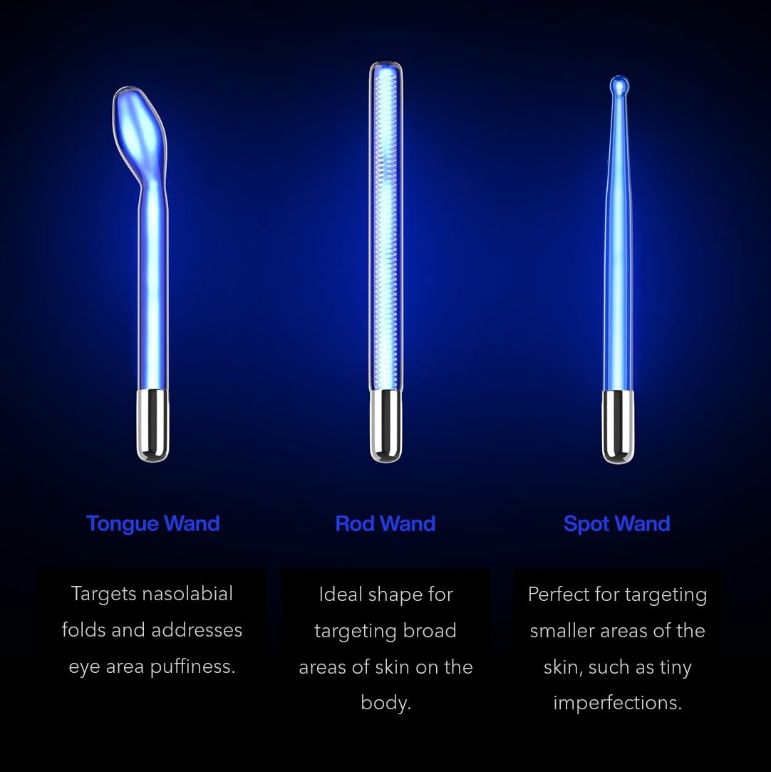 Pure Daily Care NuDerma Clinical Portable Skin Therapy Wand, Machine with 6 Fusion Neon + Argon Wands – Anti Aging - Clarifying - Skin Tightening & Radiance - Wrinkle Reducing