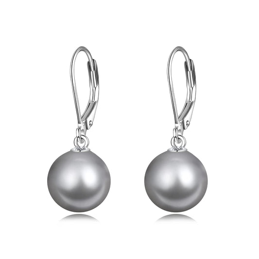 925 Sterling Silver Grey Pearl Leverback Earrings Dangle Drop Jewelry Gifts for Women (Black Pearl-A)