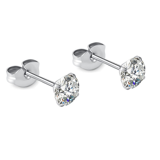 1 Pair Implant Grade Titanium Stud Earrings Set Hypoallergenic 3mm 4mm 5mm 6mm Cubic Zirconia G23 Titanium Earring Studs for Women Men for Sensitive Ear (5mm clear)