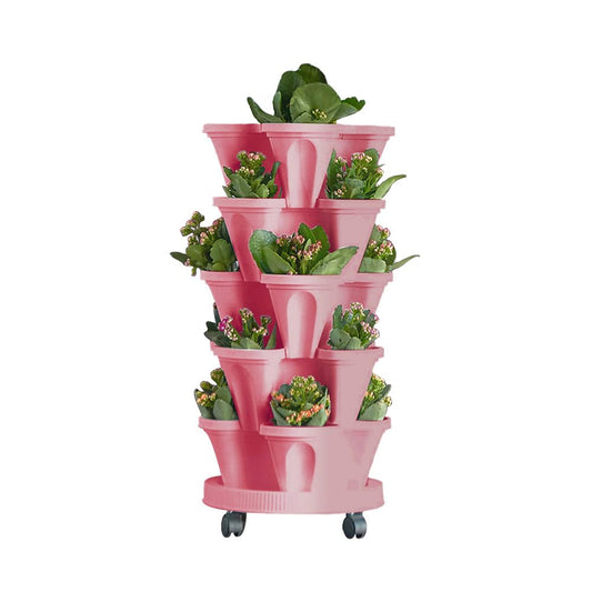 MTICYL Vertical Planter 5 Tiered,Stackable Planters for Strawberry Herb Flower and Vegetable Stacking Garden Tower Gardening Pots with Removable Wheels and Bottom Indoor Outdoor