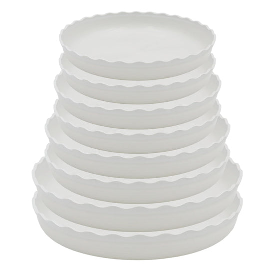 JAKOUE 4 Size Wave Shaped Round Plant Saucer,6 Pack Pant Pot Trays, Plant Saucers for Indoors and Outdoors, Seed Starting Tray, Growing Trays,White（4",5",6",8"）