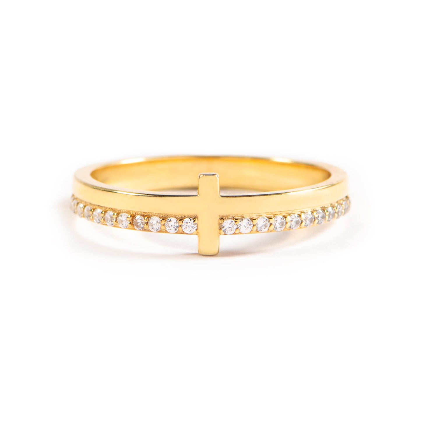 STORYJEWELLERY Sterling Silver Cross Ring, Christian Rings for Women, Purity Ring, 925 Sterling Silver Gold Plated Rings, Christian Jewelry for Women, Confirmation Gifts, Baptism Gifts, Size 10