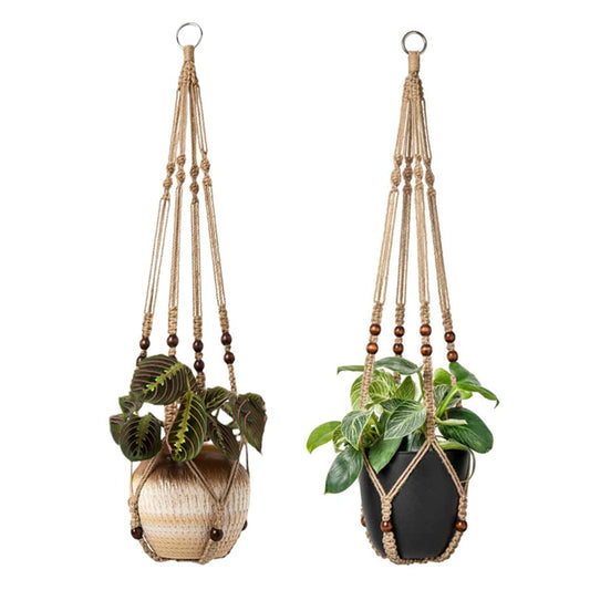 HTCWMD Macrame Plant Hangers Indoor 36'' Hanging Planter Basket Flower Pot Holder with Beads No Tassels.Brown 2 Packs 4 Pcs Hooks