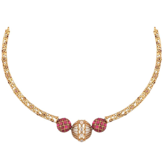 TARINIKA Sterling Silver Classic Choker Necklace with Antique Hasli Design(Gold-Plated) CZ Silver Necklace for Women Perfect for Ethnic occasions Indian jewelry sets for women (Round Kempu Jadau Hasli)