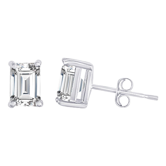 Platinum 0.5 Carat Emerald Shape LAB GROWN Diamond IGI Certified Stud Earrings for women 4 Prong Push Back (E/F Color VS2/SI1 CLARITY)