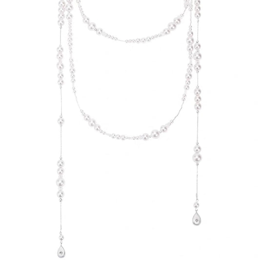 IDOKAWA 4-7MM Round Simulated Shell Pearl Strand Layered Necklace for Women, Dainty Multiple Strands Long Necklace for Party, Vintage Costume Jewelry-Shattered
