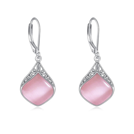 Pink Opal Teardrop Earrings Sterling Silver Filigree Irish Celtic Teardrop Drop Earrings Jewelry Gifts For Women