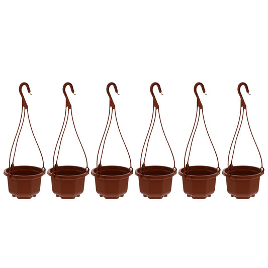 Wakauto 6Sets Plastic Hanging Flowerpots - Metal Hook & Chain Planters with Drainage Holes & Non-Slip Feet, Breathable for Succulents & Orchids, Indoor/Outdoor Home & Garden Use