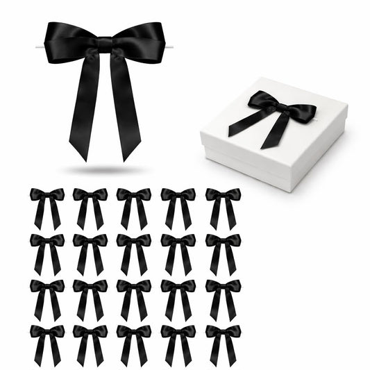 Satin Ribbon Bows for Gift Wrapping, 30 Pcs 5x7 Inch Pre-Made Bows with Twist Tie for Birthday Wedding Christmas Decor - Single Color Pack (Black)
