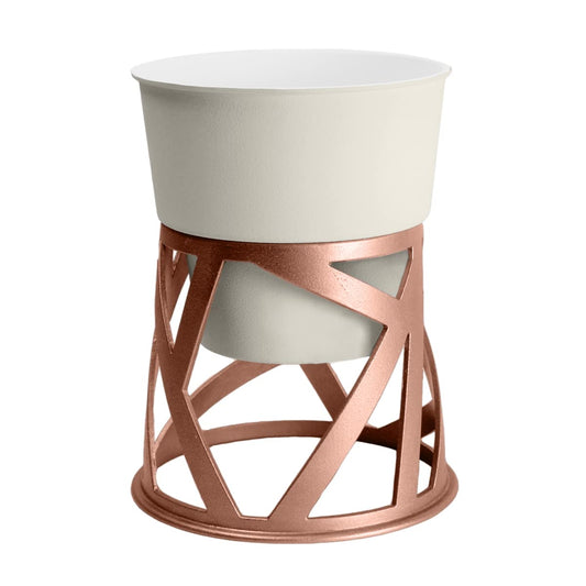 The HC Companies 6 inch Indoor Plant Pot with Stand – Small Curio Planter in Cottage Stone with a Geometric Stand in a Copper Finish
