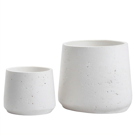 Copenhagen Copenhagen Matt White Ceramic Plant Pot Set of 2 - Ceramic Cement Planters for Indoor & Outdoors - Textured Effect