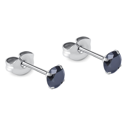 1 Pair Implant Grade Titanium Stud Earrings Set Hypoallergenic 3mm 4mm 5mm 6mm Cubic Zirconia G23 Titanium Earring Studs for Women Men for Sensitive Ear (4mm black)
