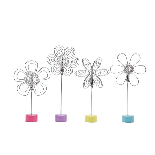 4 pcs Cute Flower Table Card Memo Holder Stand, Photo Clips Holder Desk Stand for Memo Paper Note Monmory Photo Christmas Wedding Number Card Display with Colorful Metal Base