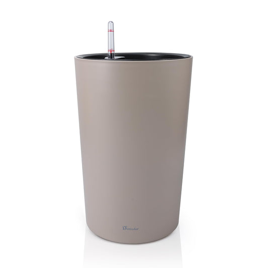 Dexceder 16x12 Tall Self Watering Planter High Cylinder Indoor Outdoor, Thickened Large Floor Standing Flower Plant Pot with Water Level Indicator (Taupe Matte)