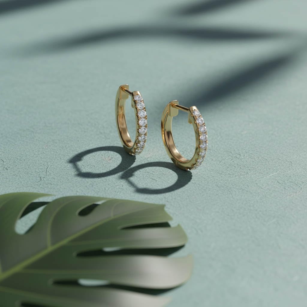 10MM Huggie Hoop Earrings for Women, 0.25 Carat (ctw) Round Natural Diamond Hoop Earrings in 14K Yellow Gold Plated 925 Sterling Silver Jewelry for Her