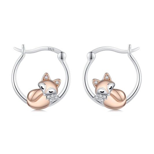 JUSTKIDSTOY Fox Earrings 925 Sterling Silver Cute Animal Hoop Earrings for Sensitive Ears Lucky Jewelry Fox Gifts for Women