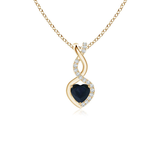 Angara Natural Blue Sapphire Pendant for Women | Heart-Shaped Blue Sapphire Infinity Pendant with Diamond Accents in Yellow Gold | September Birthday, Anniversary, Gemstone Jewelry Gift | A | 4mm