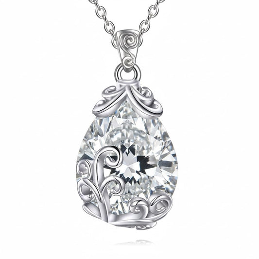 POPLYKE Sterling Silver Birthstone Filigree Teardrop Necklace Filigree Pendant Jewelry Gifts for Women