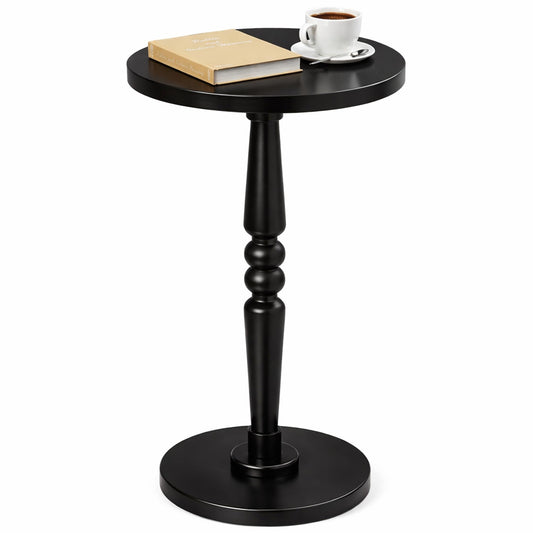 Round Side Table for Small Spaces - Small Accent End Table Nightstand with Solid Wood Top and Pedestal Leg - Modern Drink Table for Livingroom, Bedroom, Corners, Office