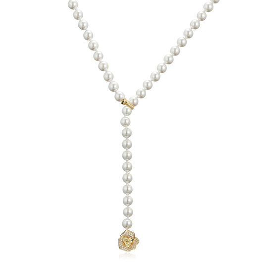 IDOKAWA 8MM Round Simulated Shell Pearl Strand Layered Necklace for Women, Dainty Multiple Strands Long Necklace for Party, Vintage Costume Jewelry (62 inches)