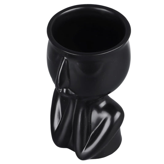 Semme Scandinavian Ceramic Face Planter Pot, Minimalist Planter Pot for Home Office Garden (Black)