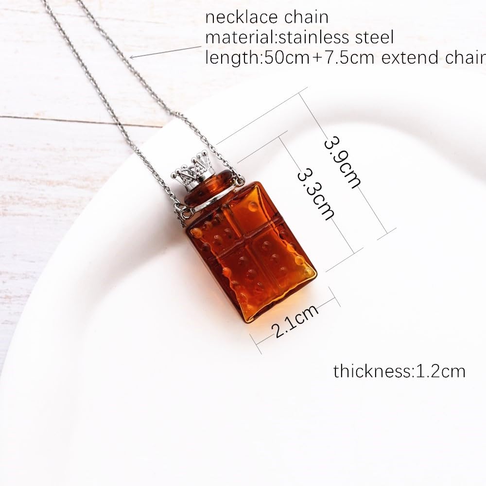 CoolDIY Handcrafted Glaze Glass Square Refillable Essential Oil Necklace Pendant - Aromatherapy Perfume Diffuser Pendant with Stainless Steel Chain (Light Blue)