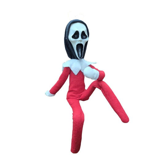 Party Monkeys Bend and Pose Creepy Ghost Masked Elf Decoration 35cm – Handmade Horror-Inspired Ornament for Christmas, Halloween & Holiday Party Décor – Spooky Collectible with Sinister Expression