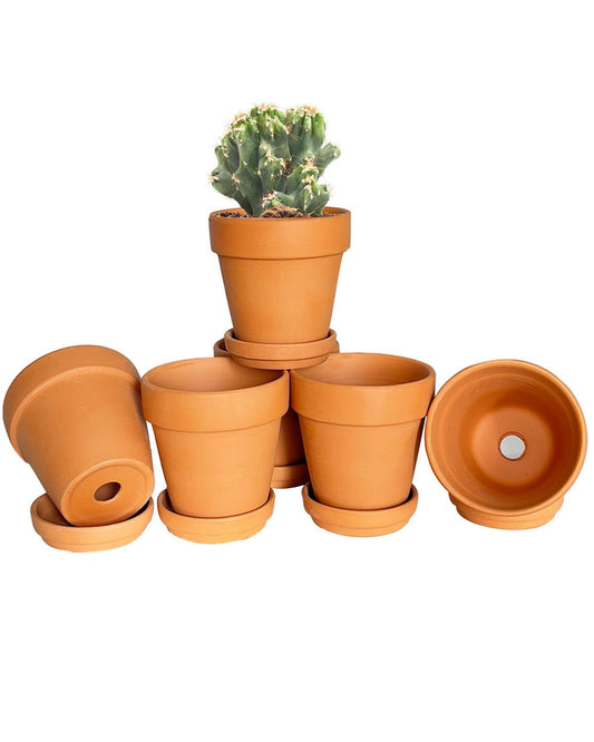 4 Inch Terracotta & Clay Plant Pots with Drainage Hole and Saucer- 6 Pack Small Terra Cotta Pots for Indoor Outdoor Plants, Breathable Unglazed Classic Planter Pots for Succulents, Herbs, Flowers