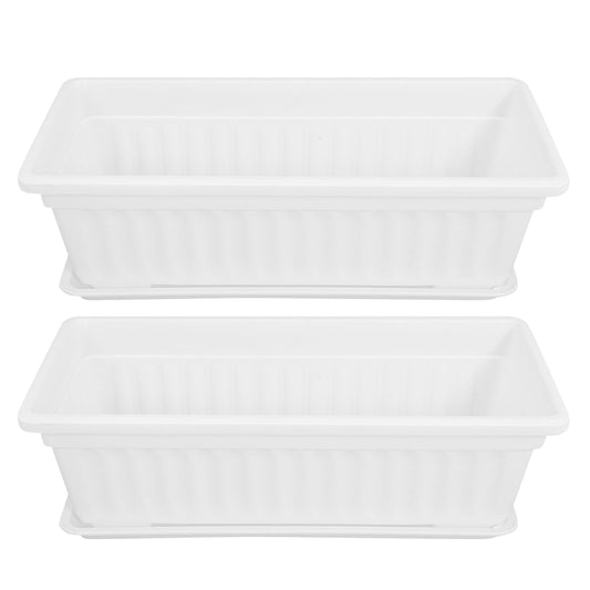 POPETPOP Window Box Planter: 2pcs Plastic Rectangular Planter Window Flower Pot Plant Pots Vegetable Planters Long Pots for Windowsill Patio Garden, 43x19cm, White