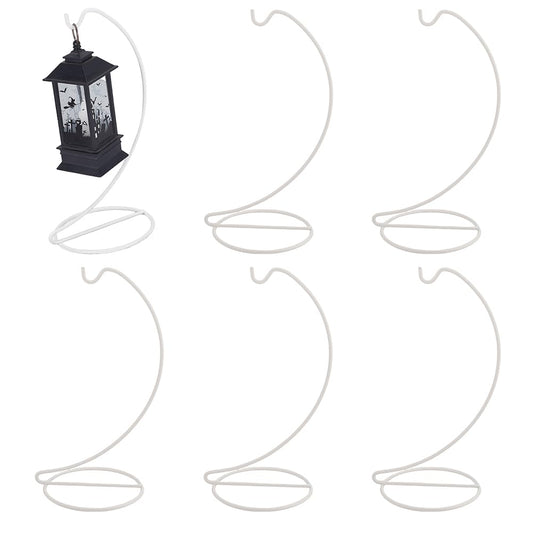 DELORIGIN 6pcs Ornament Display Stand Hanger Holder Glass Globe Iron Wire Stand Hanging Hook Rack for Christmas Lanterns Hanging Air Plant Terrarium Witch Ball Decor DIY Art Craft Display(White)