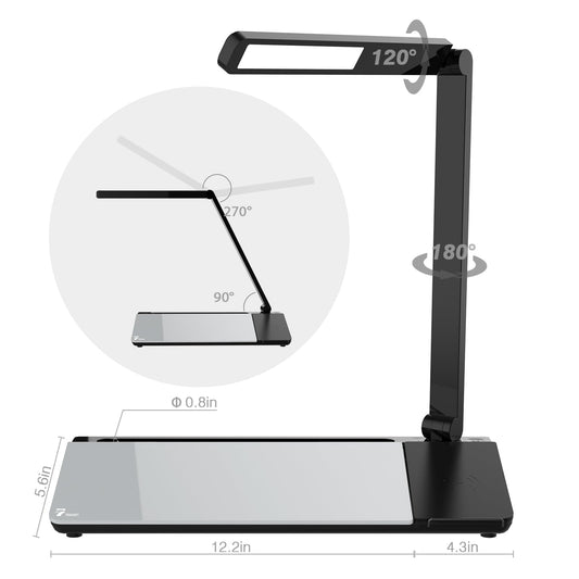 TOWON LED Desk Lamp with Charging Pad and Dry Erase Whiteboard - Adjustable 2 Level Light Touch Lamp, Eye-Caring Foldable Table Lamp with White Board Storage College Dorm Room Essentials, Black