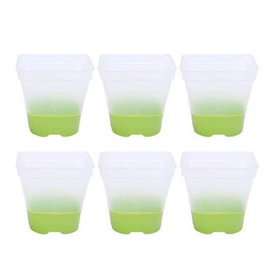 Yosoo Health Gear Nursery Pots with Drainage Holes 6 Sets Transparent Plastic Garden Pots Planter with Slipproof Silicone Base Lids, 3in Square Clear Plant Pot Reusable for Plants Starting