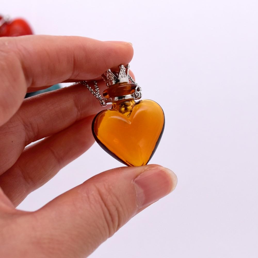 CoolDIY Glaze Glass Heart-Shaped Refillable Essential Oil Necklace Pendant - Aromatherapy Perfume Diffuser Pendant with Stainless Steel Chain (Light Blue)