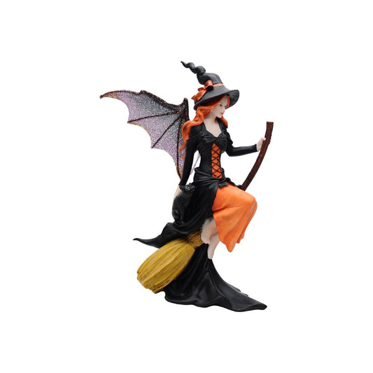 Comfy Hour 8" Gothic Fairy Witch Figurine on Broom, Fantasy Sorceress Statue with Mystical Wings, Spooky Halloween Indoor Decor Accent, Polyresin Artisan Crafted Sculpture, 1 Unit