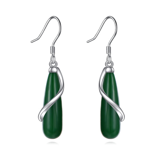POPLYKE Teardrop Jade Dangle Earrings for Women 925 Sterling Silver Jade Earrings Infinity Spiral Jewelry Gifts for Her