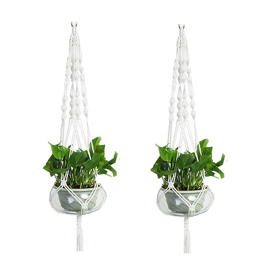 LANGUGU Set of 2 Macrame Plant Hanger Nylon Rope Wall Hanging Planter Basket for Indoor Outdoor Flower Pot Plant Holder Wall Art Vintage-Inspired Home Decor, with Metal Ring 4 Legs 39 inch (White)