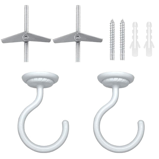 Lizntiate Ceiling Hook Large Swag Heavy Duty Hook with Hardware for Hanging Plants Ceiling Easy Installation Cavity Wall Dry Wall Indoor & Outdoor (2 Sets White)
