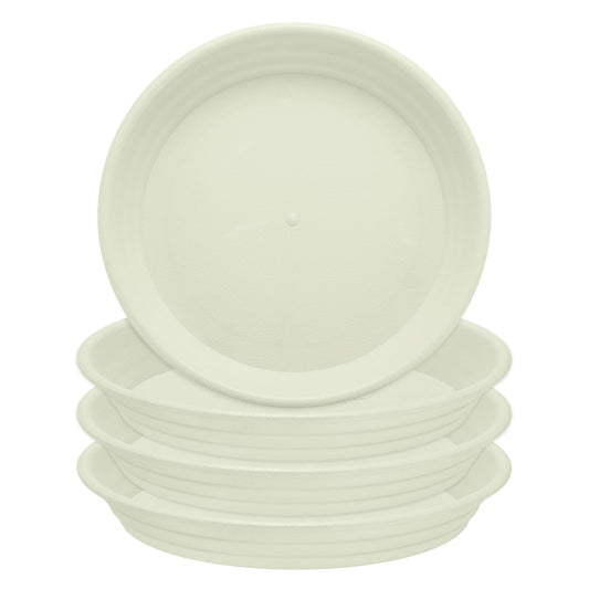 HARFINGTON 4pcs Plastic Plant Saucer 6.1" Round Drip Trays Flower Pot Saucers Flower Base Bottom Drainage Tray for Indoors Outdoors Planters, Beige