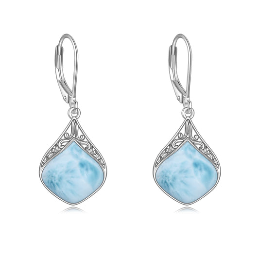 Larimar Jewelry Earrings Sterling Silver Filigree Irish Celtic Teardrop Natural Gemstone Drop Earrings Jewelry Gifts For Women