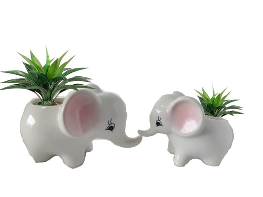 zmgmsmh Cute Elephant Succulent Elephants Home Decor Desk Garden, Animal Shaped Ceramic Succulent Pots with Drainage Hole, Planter Flower Pots(Elephant 2PCS)