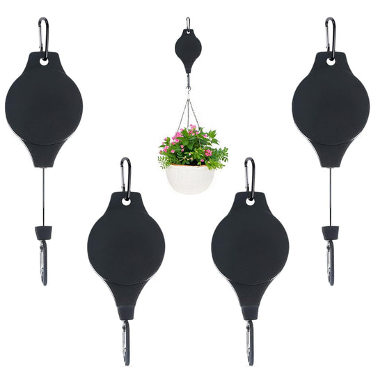 Retractable Plant Hanger with Carabiners for Watering, Auto Lock Plant Pulleys for Hanging Plants Garden Baskets Pots,Birds Feeder,Easy to Raise and Lower, 2.2-33lb Heavy Duty Plant Pulley Hangers