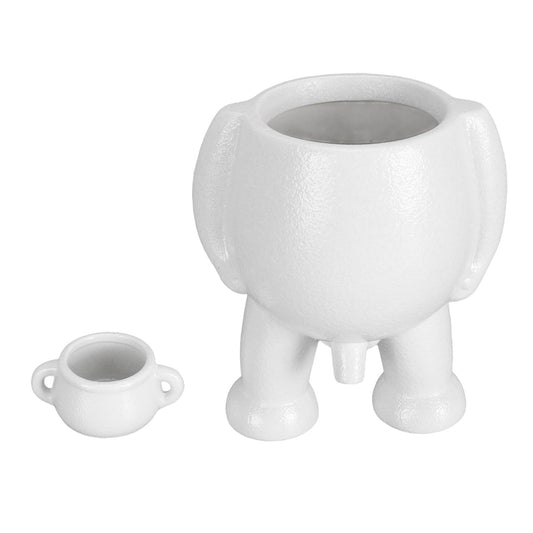 Ymiko Creative White Ceramic Flower Pot, Planter Pot for Indoor Outdoor Gardening, Funny Modern Plant Vase with Drainage Hole and Rubber Plug, 12.5x11x8.5cm (White)