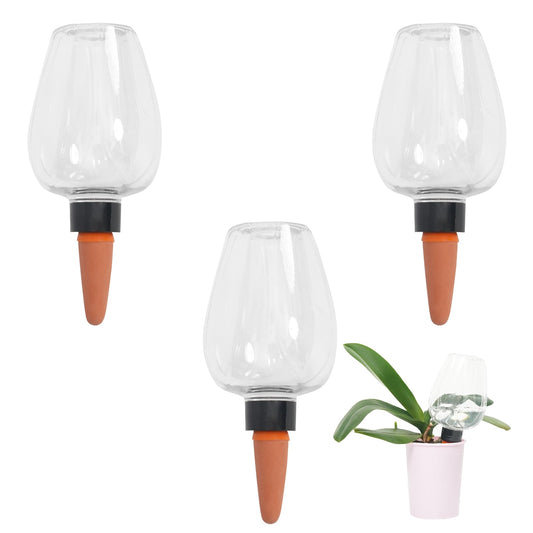 GEWOSI 3pcs Plant Self Watering Globes, Plastic Water Bulbs Top Fill, 12.3 oz Plant Watering Devices System Slow Release Terracotta, Water Spikes Stakes for Indoor (Clear-3pack)