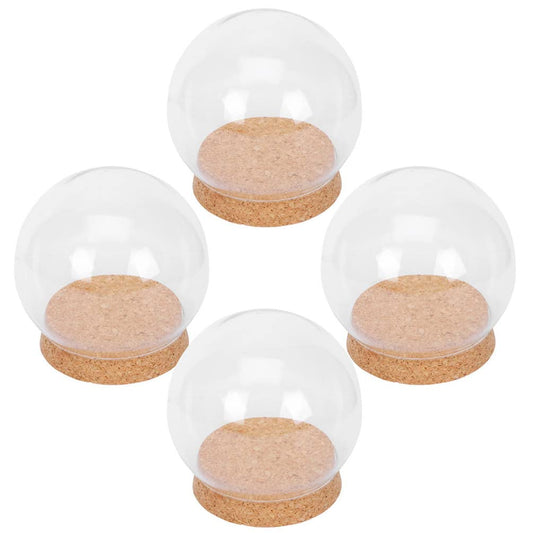 Sewroro 4 Pcs Clear Glass Cloche Globe Display Dome with Cork Base Glass Plant Terrarium Preserved Flower Dome Cover Keepsake Globe Display Case for Lamp Succulents Home Decor