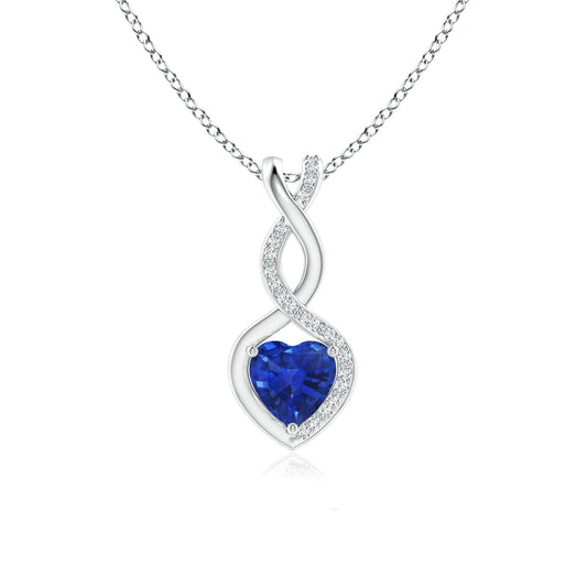 Angara Natural Blue Sapphire Pendant for Women | Heart-Shaped Blue Sapphire Infinity Pendant with Diamond Accents in Platinum | September Birthday, Anniversary, Gemstone Jewelry Gift | AAA | 4mm