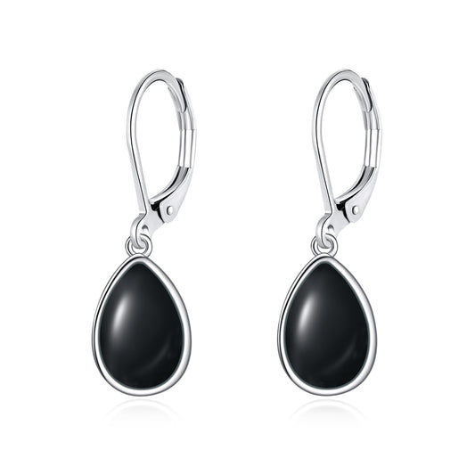 TALYKONG Black Onyx Earrings for Women Teardrop Leverback Dangle Earrings for Women (black onyx earrings)