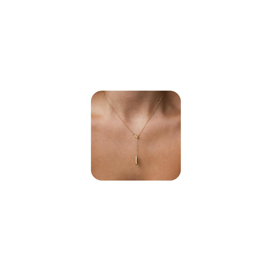 CHESKY Lariat Gold Necklace for Women, Dainty Long Necklace 14k Gold Plated Y-Shaped Pendant Necklace Trendy Water Droplets Chain Drop Necklaces Simple Gold Jewelry for Women Gifts